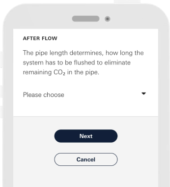 3. Select the length of the hose that connects the tap to the device.<br>4. When you are finished press “Next”.